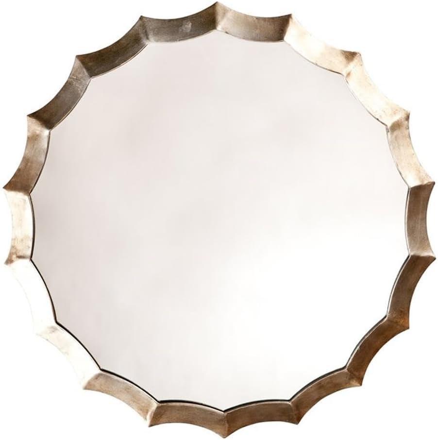 32" Round Antique Silver Scalloped Metal Mirror