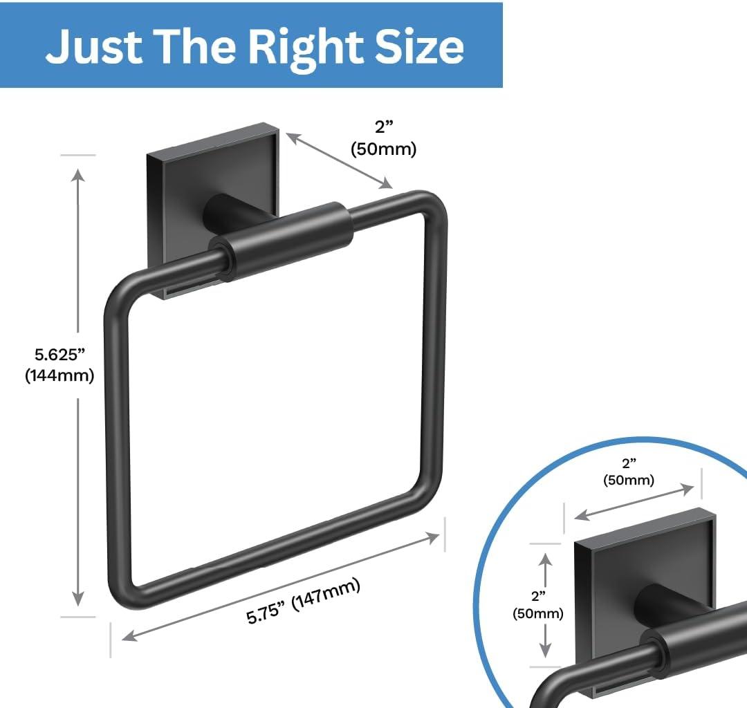 Gatco Mode Towel Ring | Wall Mounted 5.75" W Square Shape Towel Holder for Bathroom, Kitchen 5612MX