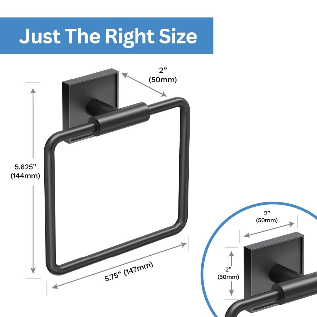 Gatco Mode Towel Ring | Wall Mounted 5.75" W Square Shape Towel Holder for Bathroom, Kitchen 5612MX