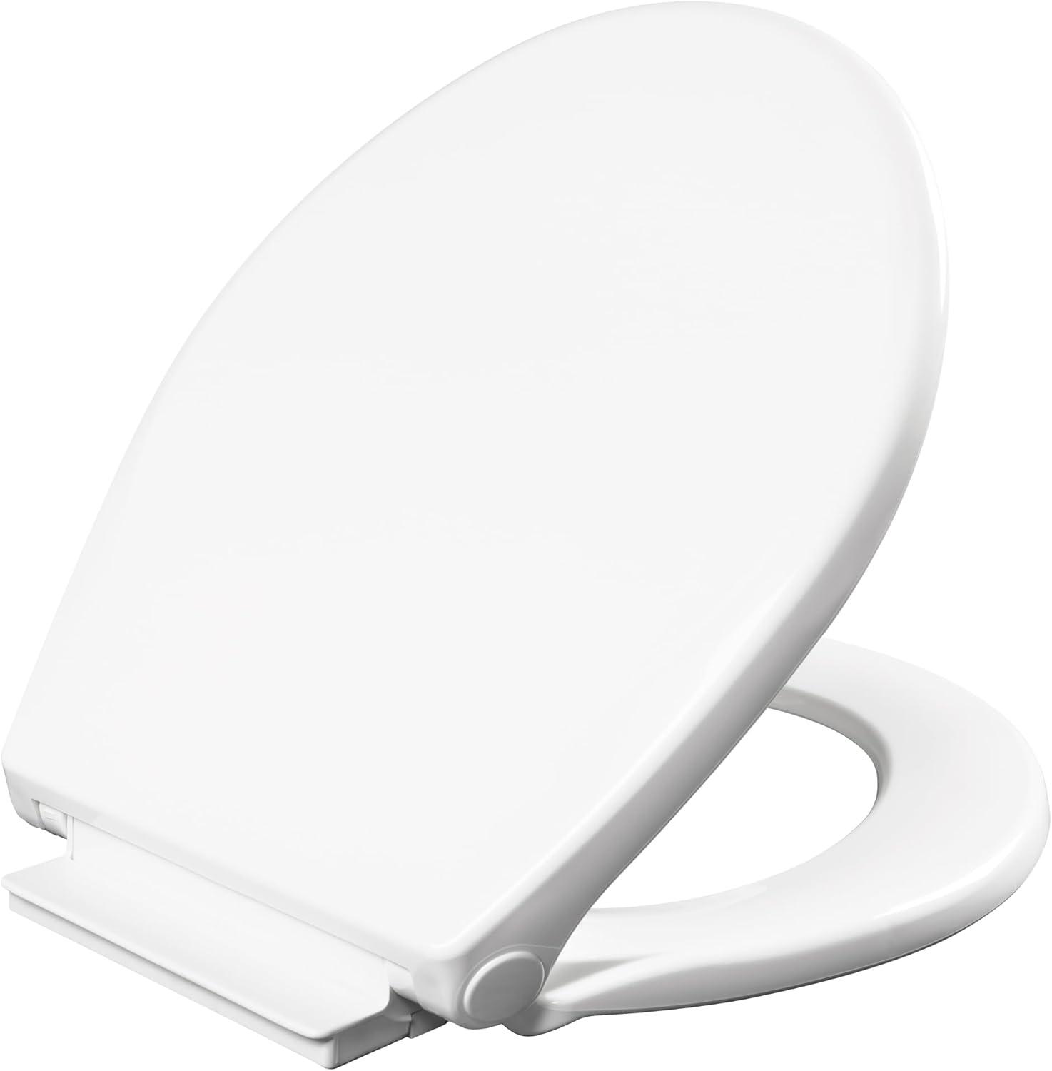 White Slow Close Round Plastic Toilet Seat with Single Hinge