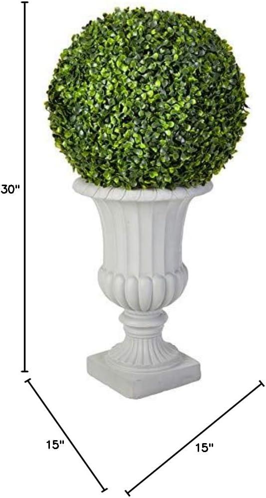 Nearly Natural Indoor/Outdoor 30" Boxwood Topiary with Urn in Green/Gray