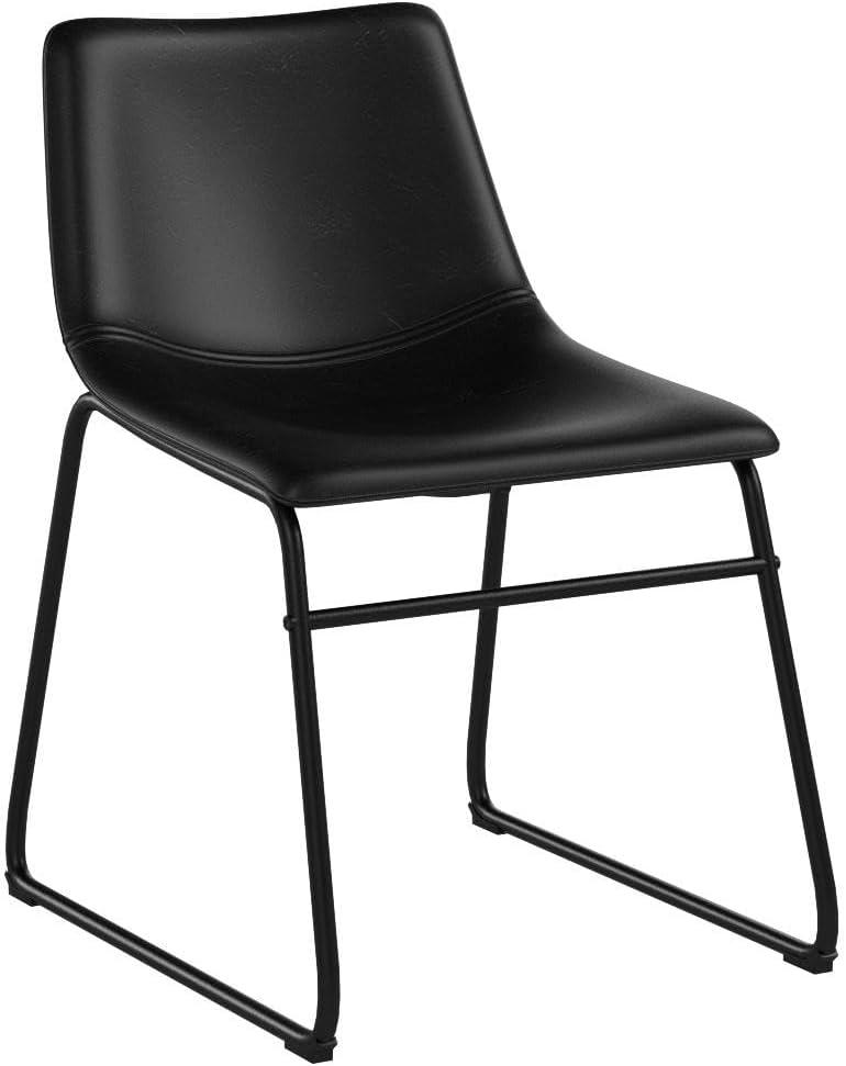 ONKER  Douglas Urban Industrial Faux Leather Armless Dining Chairs, Set of 2, Black