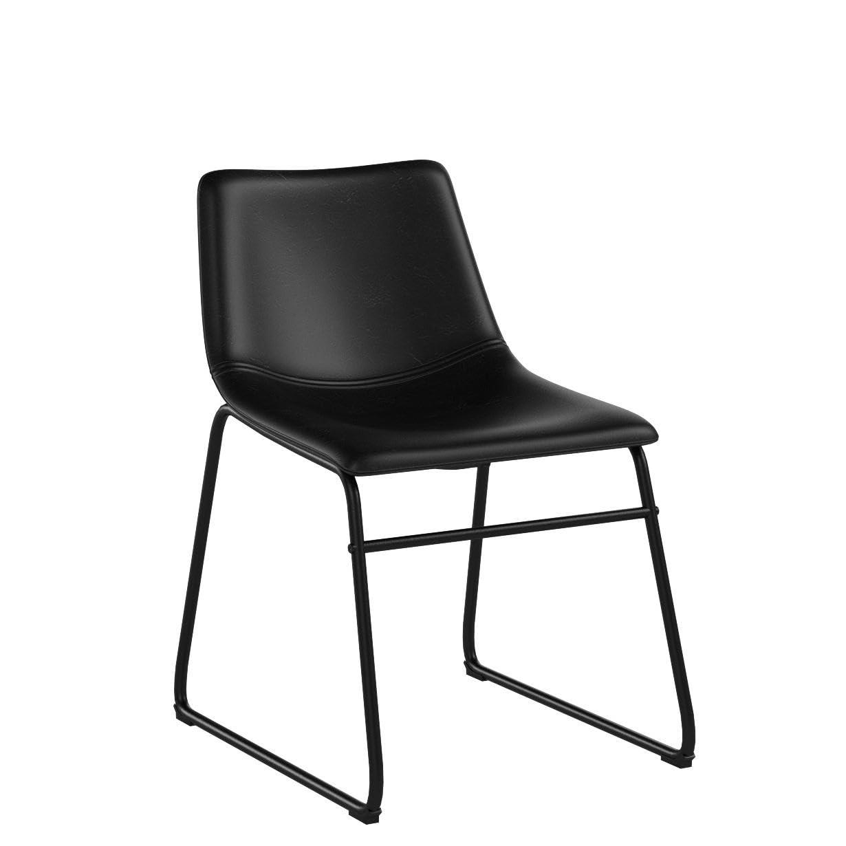 ONKER  Douglas Urban Industrial Faux Leather Armless Dining Chairs, Set of 2, Black
