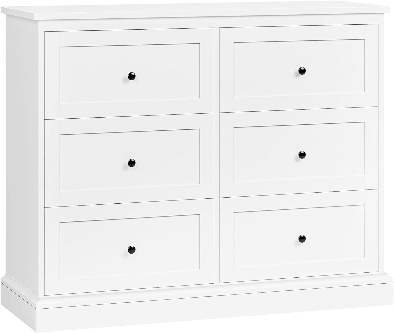 Homfa 6 Drawer Double Dresser White, Wood Storage Cabinet for Living Room, Chest of Drawers for Bedroom