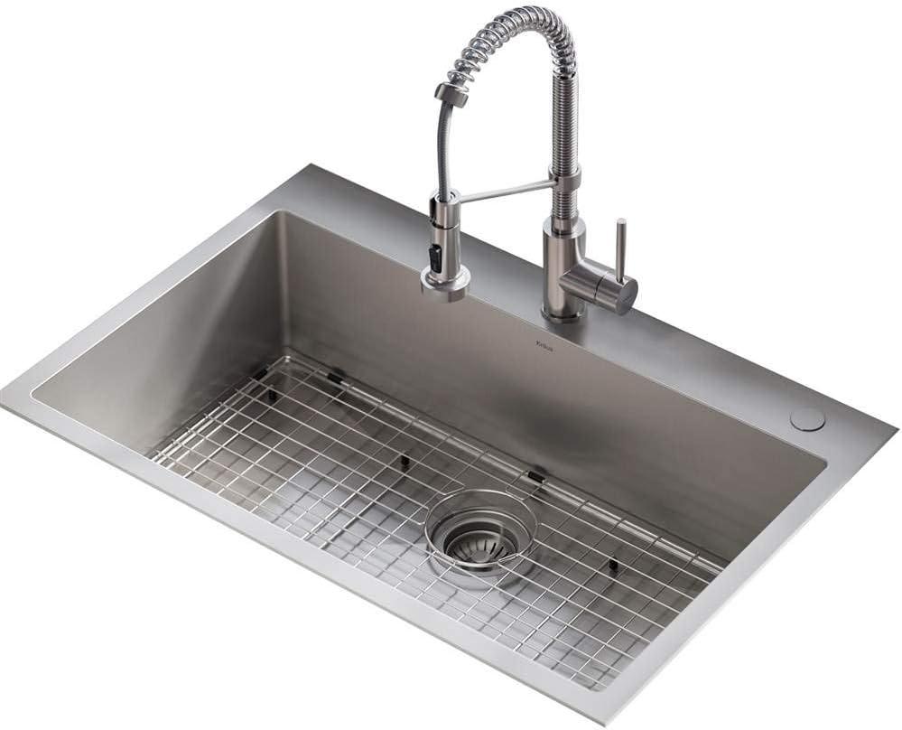 Stainless Steel Dual Mount Kitchen Sink with Pull-Down Faucet, 33"