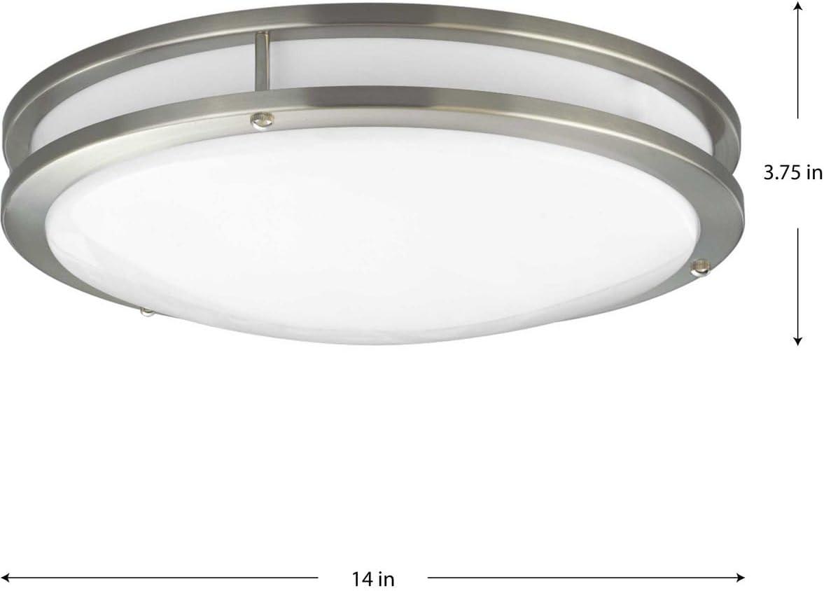 Progress Lighting, Moderna Collection, 1-Light Flush Mount, Brushed Nickel, White Acrylic Shade, Steel, 14" Width, LED