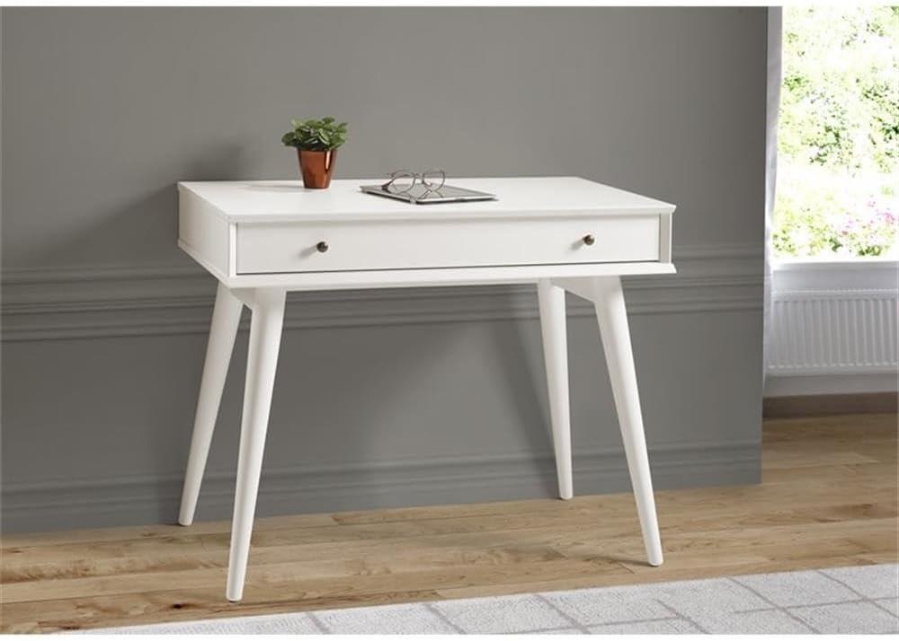 Camaflexi Mid Century Modern Desk Solid Wood Writing Table for Small Spaces, White
