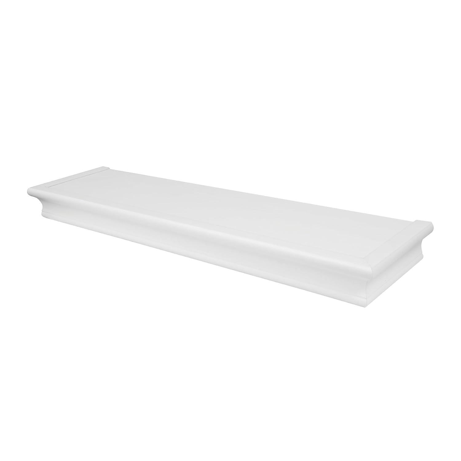 HIGH & MIGHTY Decorative 24" Floating Shelf Holds up to 20lbs, Easy Tool-Free Dry Wall Installation, Beveled, eCommerce Packaging, White
