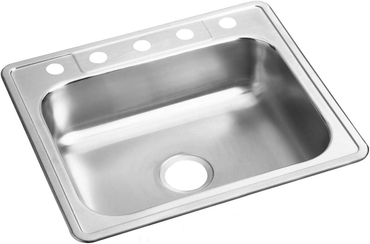 Elkay D125225 22 Gauge Stainless Steel Single Bowl Top Mount Kitchen Sink, 25 x 22 x 6.5625"