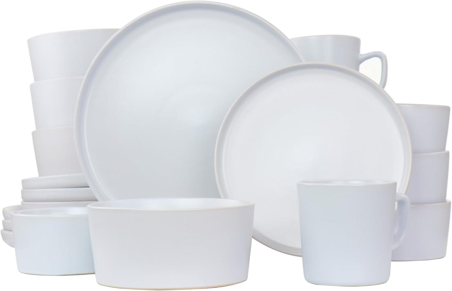 Elama Luxmatte 20-Piece Minimalist White Ceramic Dinnerware Set