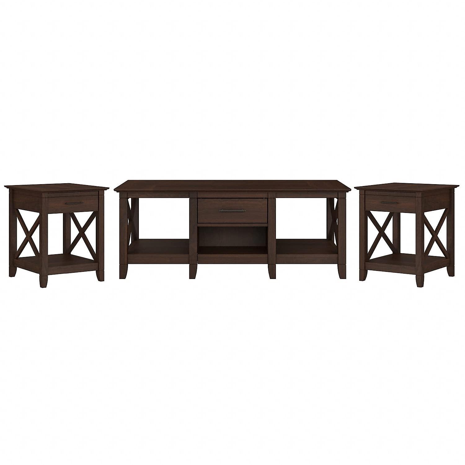 Key West Coffee Table with Set of 2 End Tables in Linen White - Engineered Wood