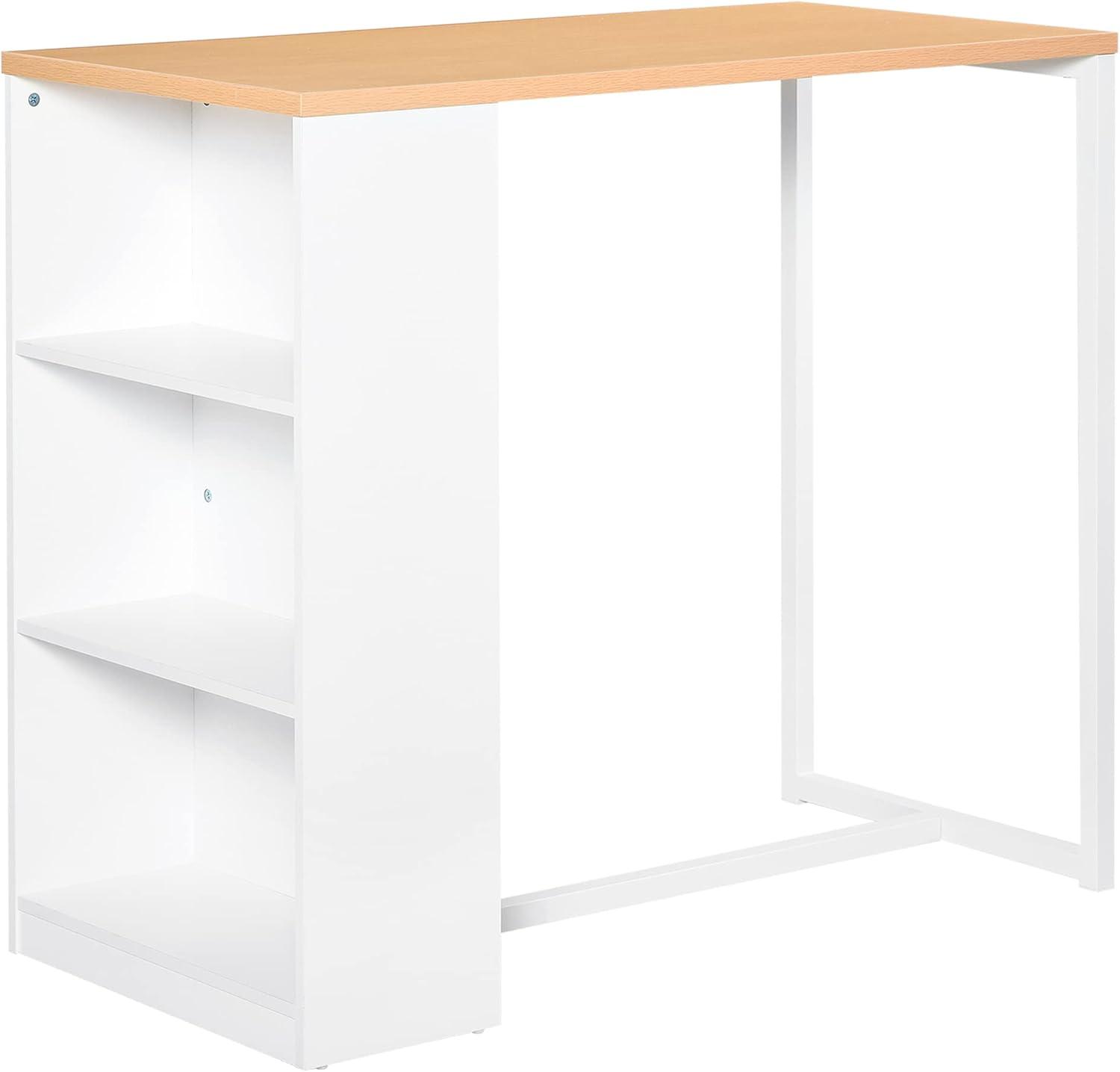 Modern 50'' White and Wood Counter Height Bar Table with Storage