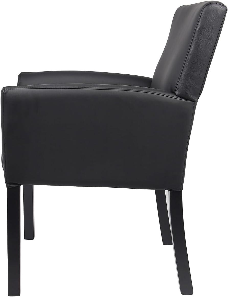 Executive Box Armchair Black - Boss Office Products: Ergonomic, Vinyl Upholstery, Wood Legs, Fixed Height