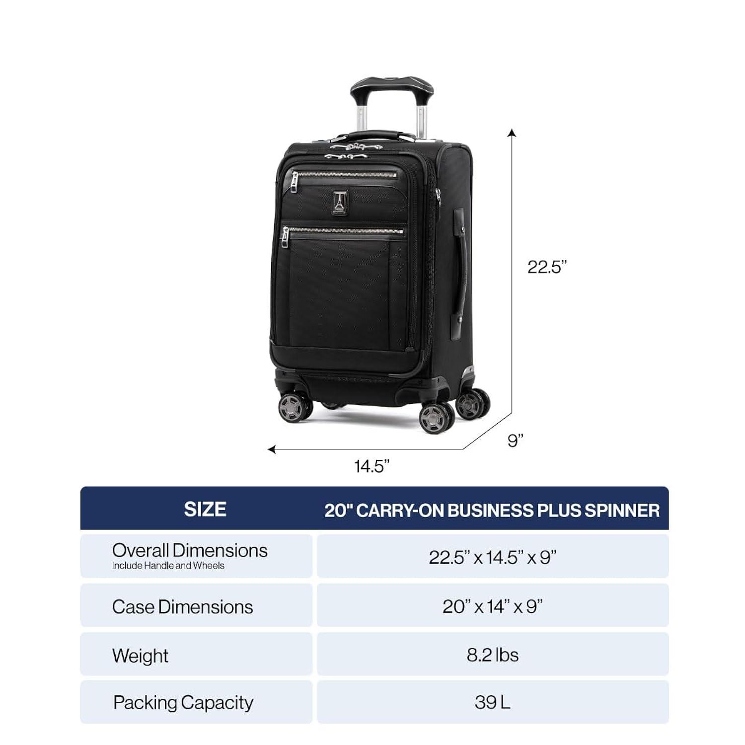 Travelpro Platinum Elite Softside Expandable Carry on Luggage, 8 Wheel Spinner Suitcase, USB Port, Laptop and Tablet Sleeves, Men and Women, Shadow Black, Carry On 20-Inch