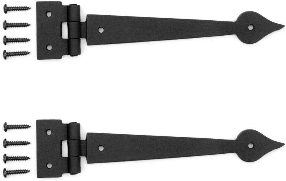 Renovators Supply Black Wrought Iron Strap Hinge Pair 7-3/8 in Spear Tip Flush Mount Heavy Duty Strap Gate and Door Hinges w/Hardware