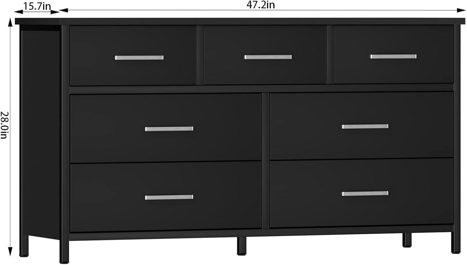 IKENO 7 Drawer Dresser, Industrial Wood Storage Dressers & Chests of Drawers with Sturdy Steel Frame, Storage Dresser for Bedroom Wood