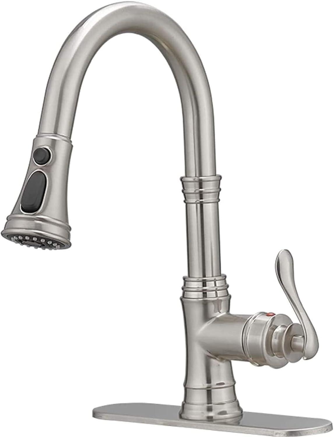 Brushed Nickel High-Arc Kitchen Faucet with Pull-Out Spray