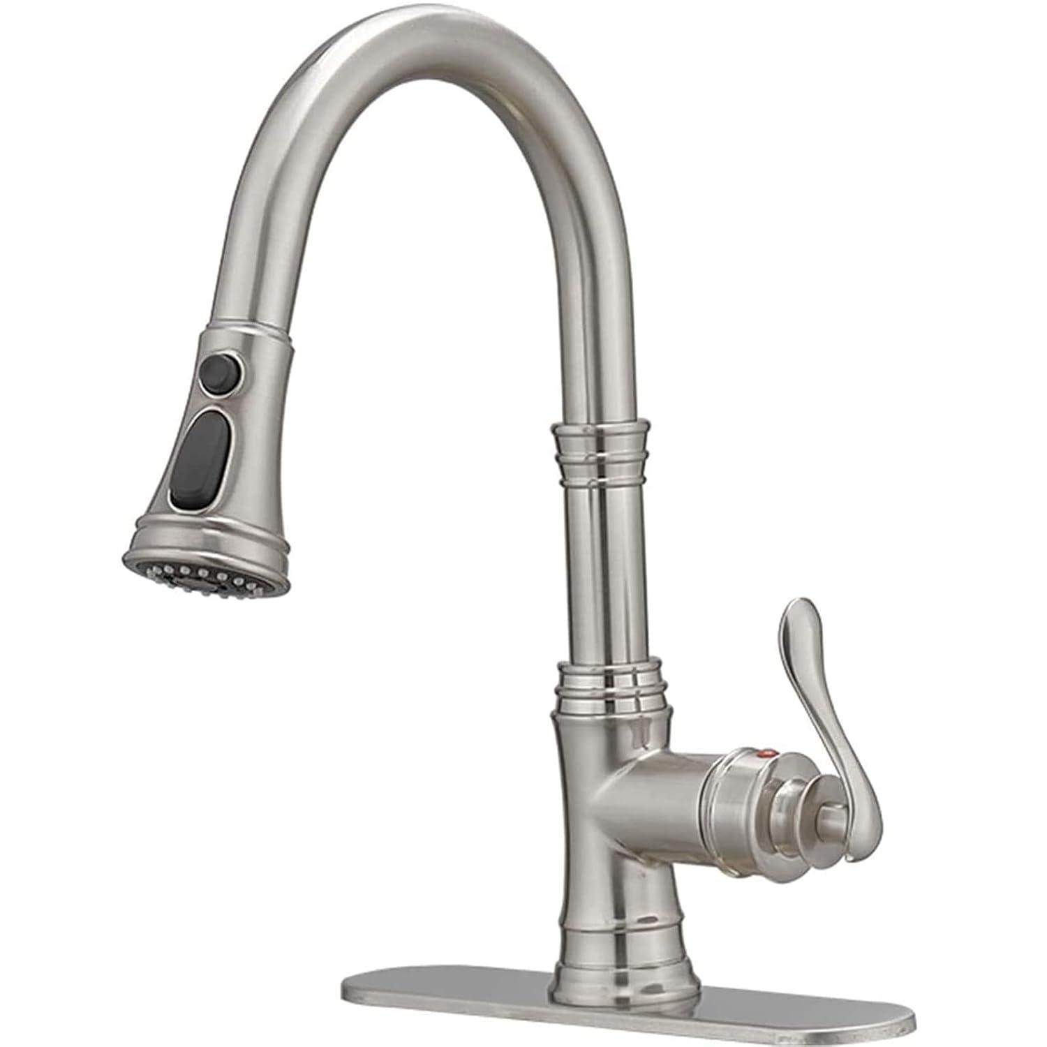 Kitchen Sink Faucet Brushed Nickel with Pull Down Sprayer 3 Mode Faucet for Kitchen Sink Single Handle High Arc Commercial Stainless Steel Pull Out RV Kitchen Faucet Bar,Deck Plate Include
