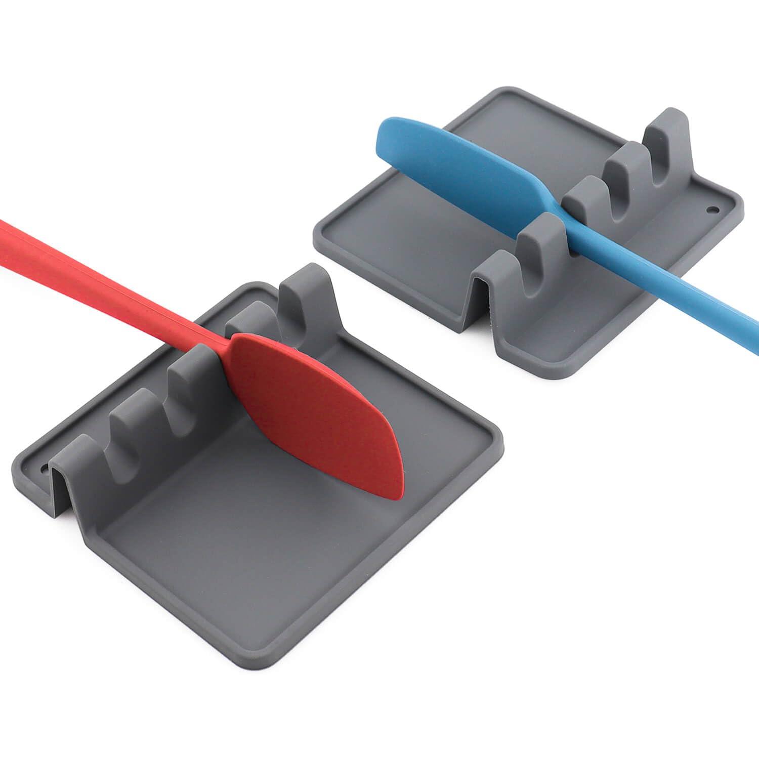 2 Pack Silicone Utensil Rest - BPA-Free, Durable Spoon Rest with Drip Pad - Heat-Resistant Spoon Rest for Stove Top - Spoon Rest for Kitchen Counter - Kitchen Gadgets & Kitchen Utensils Holder