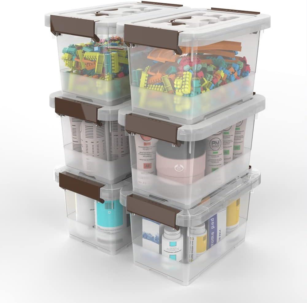 Clear Stackable Plastic Storage Boxes with Lids, 6-Pack, 5 Liters