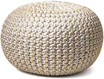 Ling Knit Filled Ottoman Gold Round Pouf
