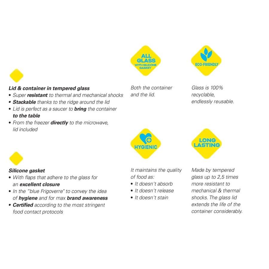 Bormioli Rocco Set of 2 Frigoverre Future 33.75 Oz. All Glass Pitcher With Airtight Lid, Made From Durable Glass, Dishwasher Safe, Made In Italy.