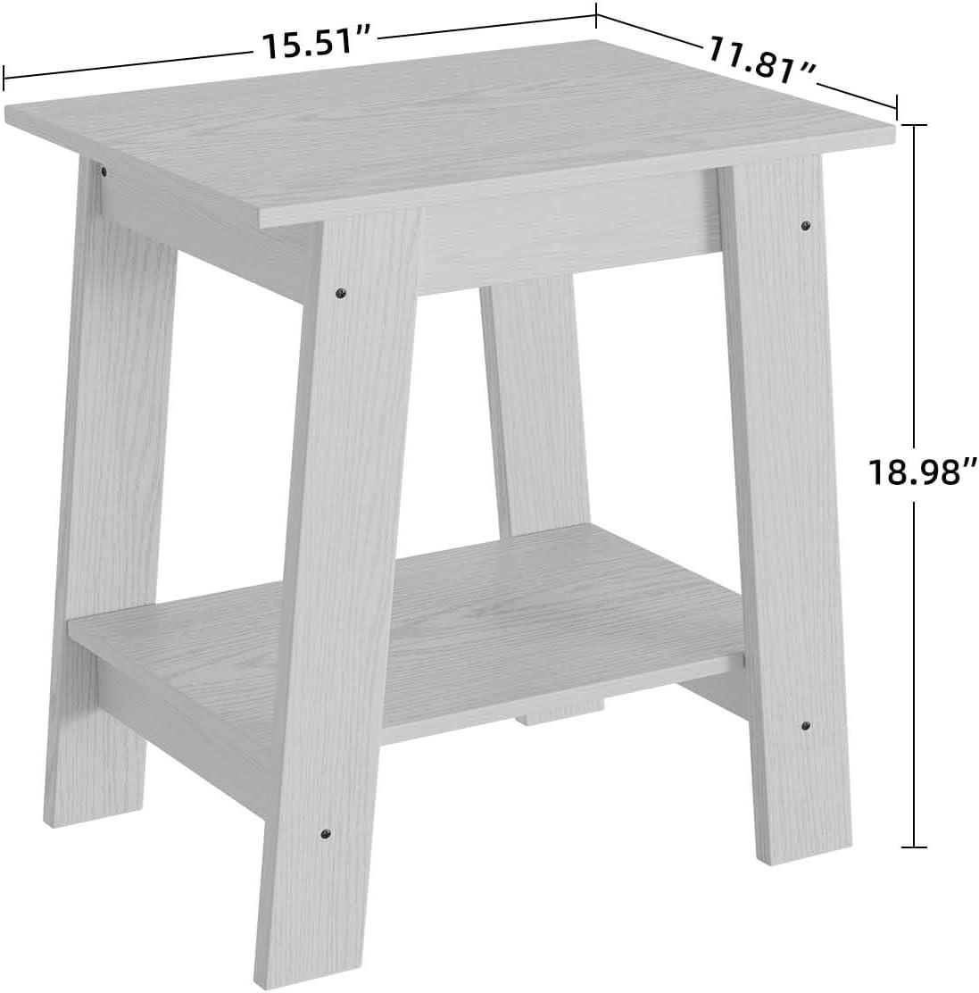 Nasitip 2-Tier End Table, Small Side Table, Nightstand with Storage Shelf, Narrow Side Table for Small Spaces(White)