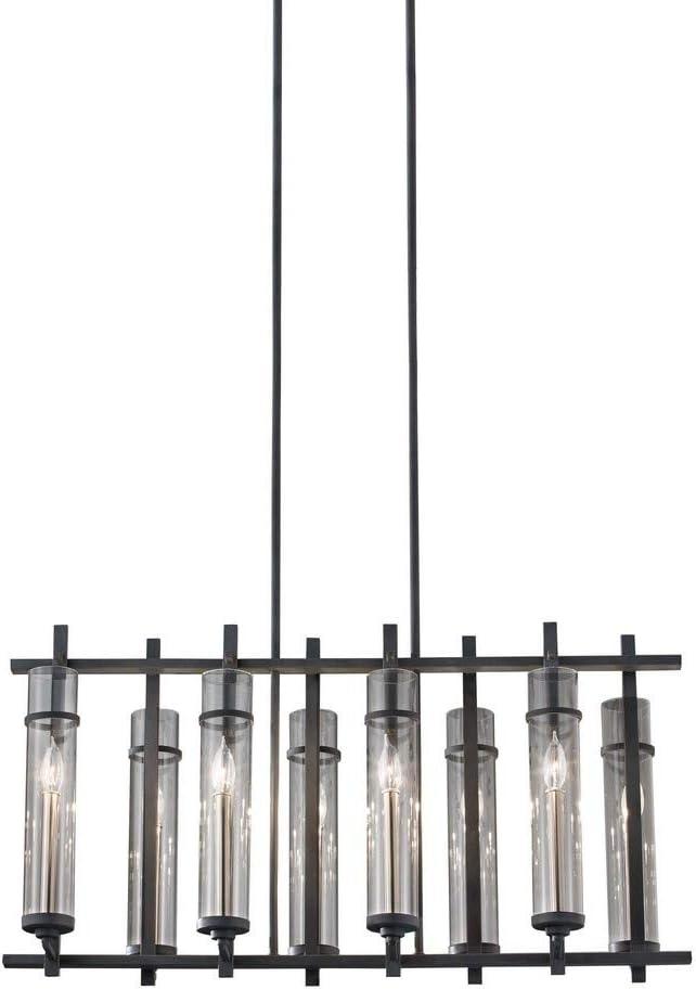 Ethan 8-Light Antique Forged Iron/Brushed Steel Contemporary Industrial Linear Billiard Island Candlestick Chandelier