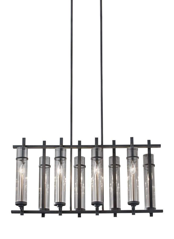 Ethan 8-Light Antique Forged Iron/Brushed Steel Contemporary Industrial Linear Billiard Island Candlestick Chandelier