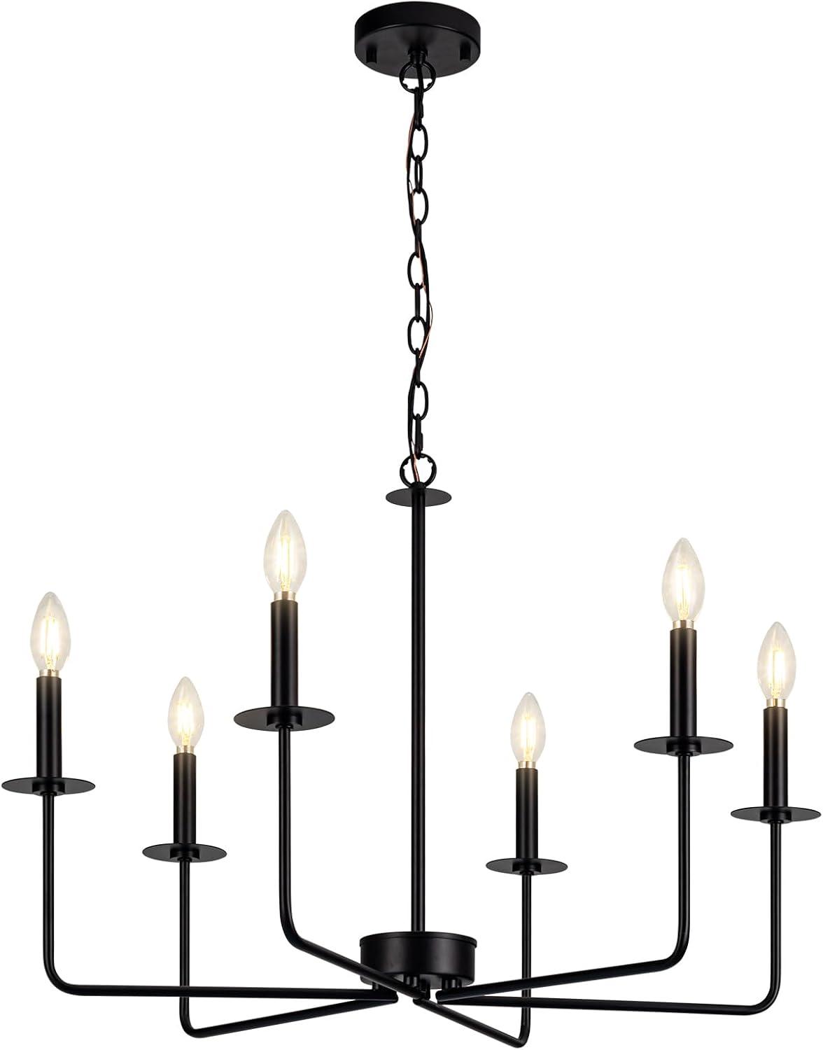 SineRise Black Chandelier, 6-Light Modern Farmhouse Chandelier, Candle Chandelier Light Fixtures, Rustic Industrial Chandelier for Entryway, Bedroom, Foyer and Living Room