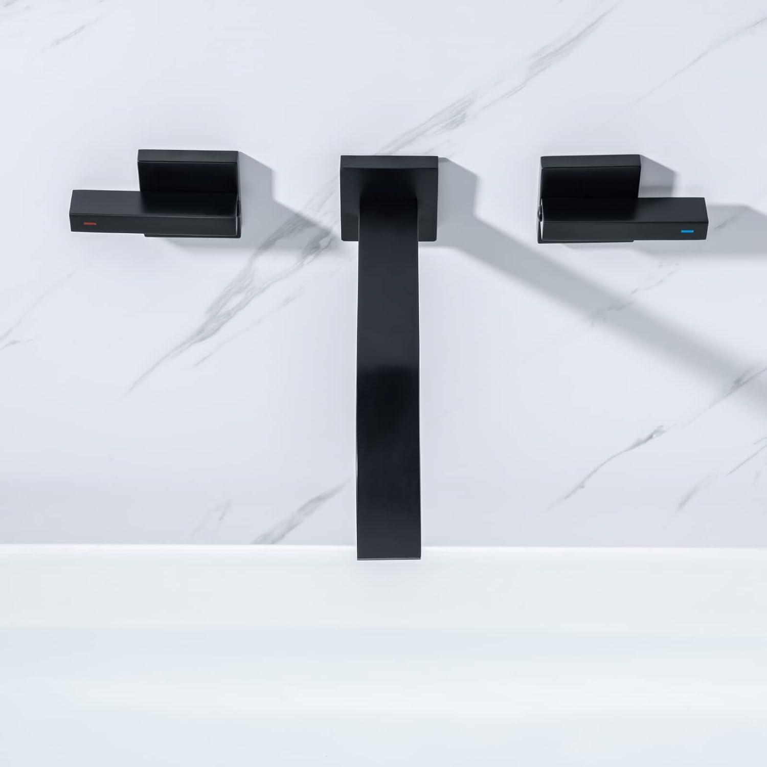 Matte Black Brass Wall-Mounted Double Handle Faucet