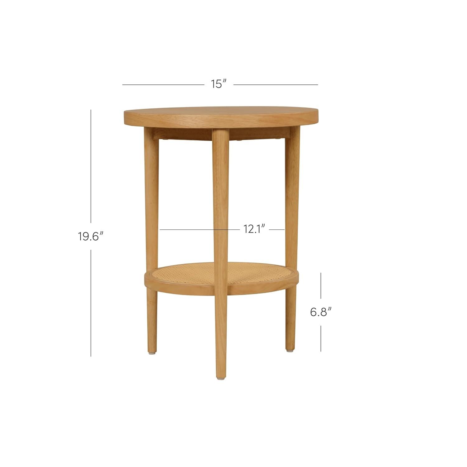 Sonia Wood and Rattan Round Warm Pine - Nathan James: Chic Bohemian 2-Tier End Table