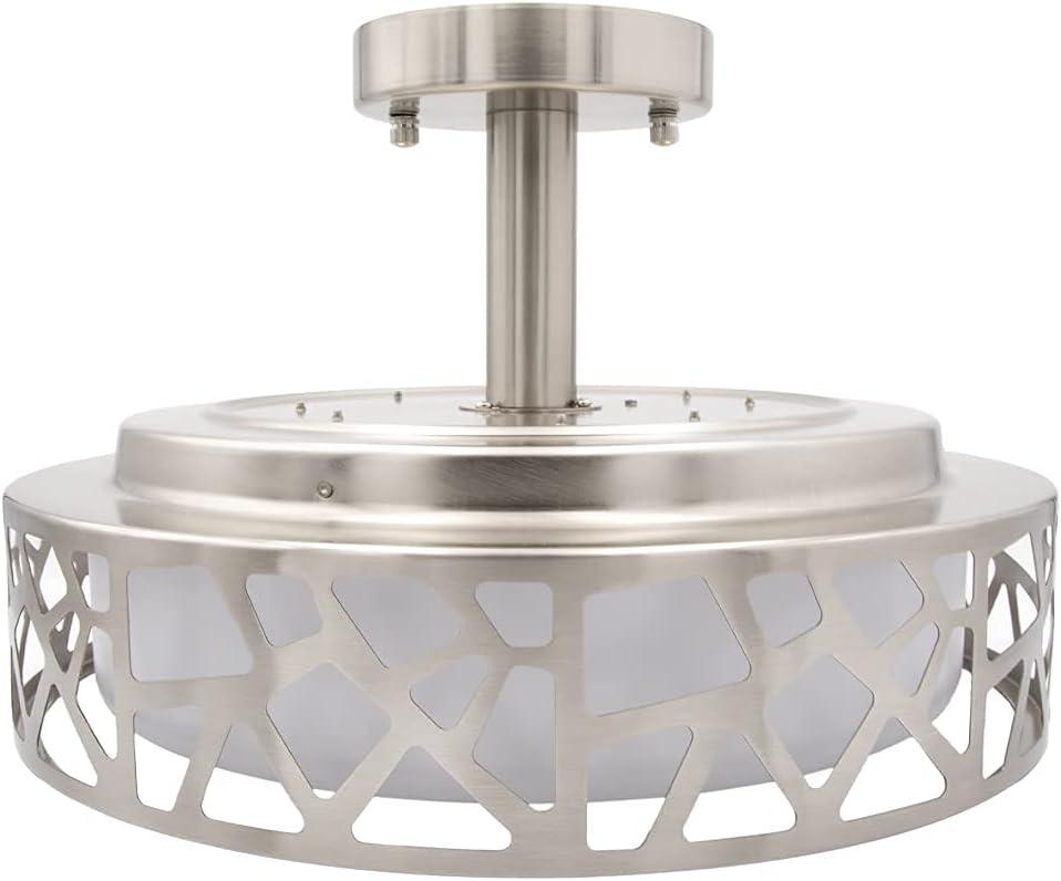 Satin Nickel 14" LED Semi-Flush Ceiling Light with Acrylic Drum