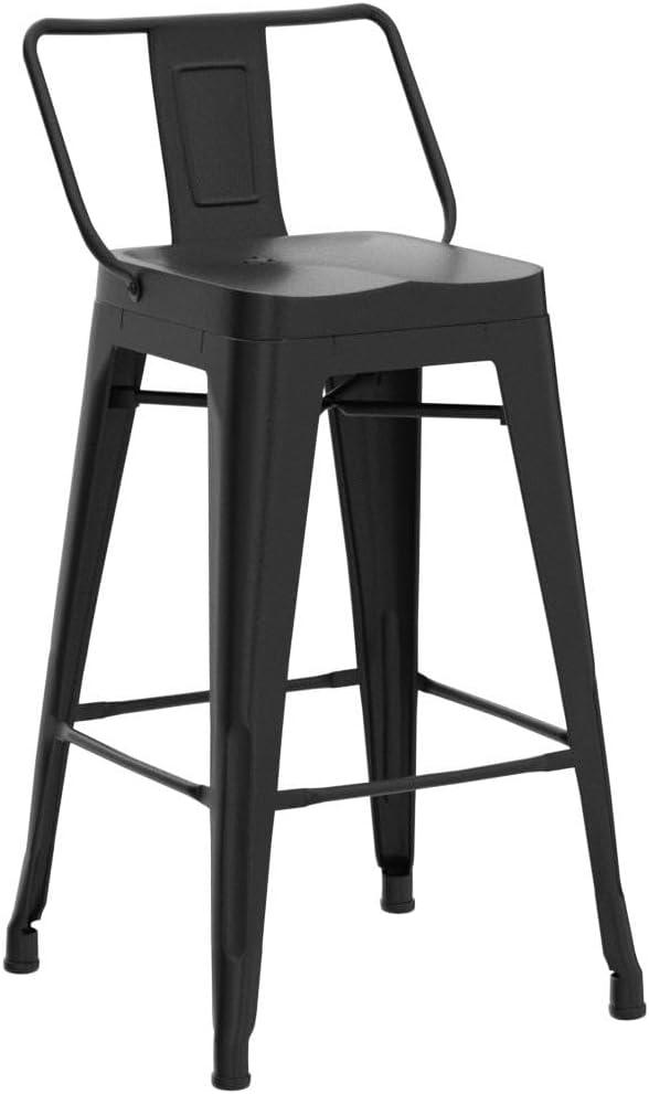 Andeworld 24" Bar Stools Set of 4,Counter Height Bar Stools with Larger Seat,Bar Stools with Back,Black Metal Bar Stools with Removable Back,Farmhouse Bar Stools,High Back Kitchen Bar Stools Chair