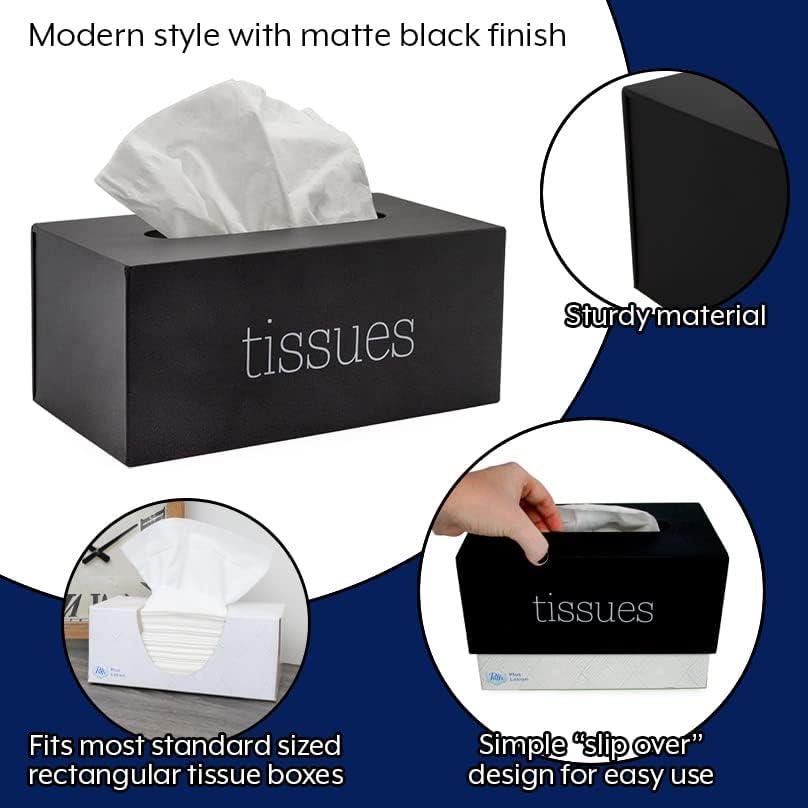 AuldHome Rectangular Tissue Box Cover (Black), Modern Farmhouse Style Enamelware Oblong Tissue Cover Holder