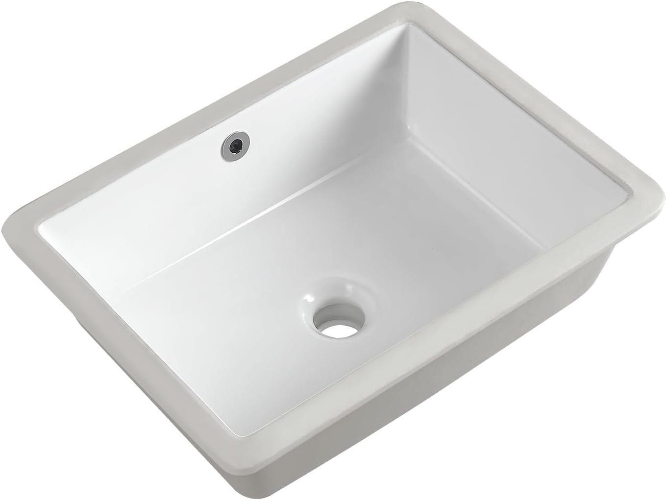 18.5" White Ceramic Rectangular Undermount Bathroom Sink