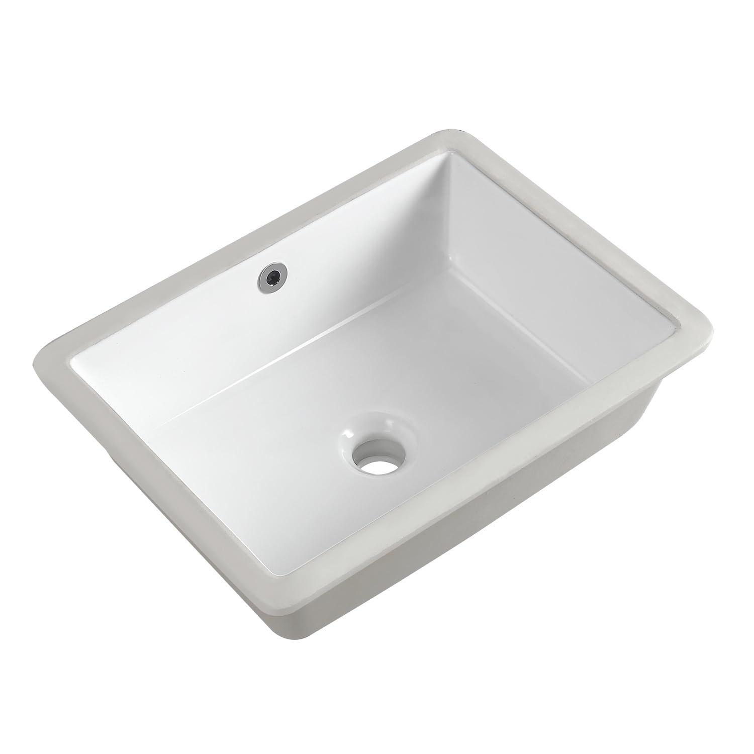 18 Inch Undermount Bathroom Sink Small Rectangle Undermount Sink White Ceramic Under Counter Bathroom Sinks with Overflow (18.3"x13.8")