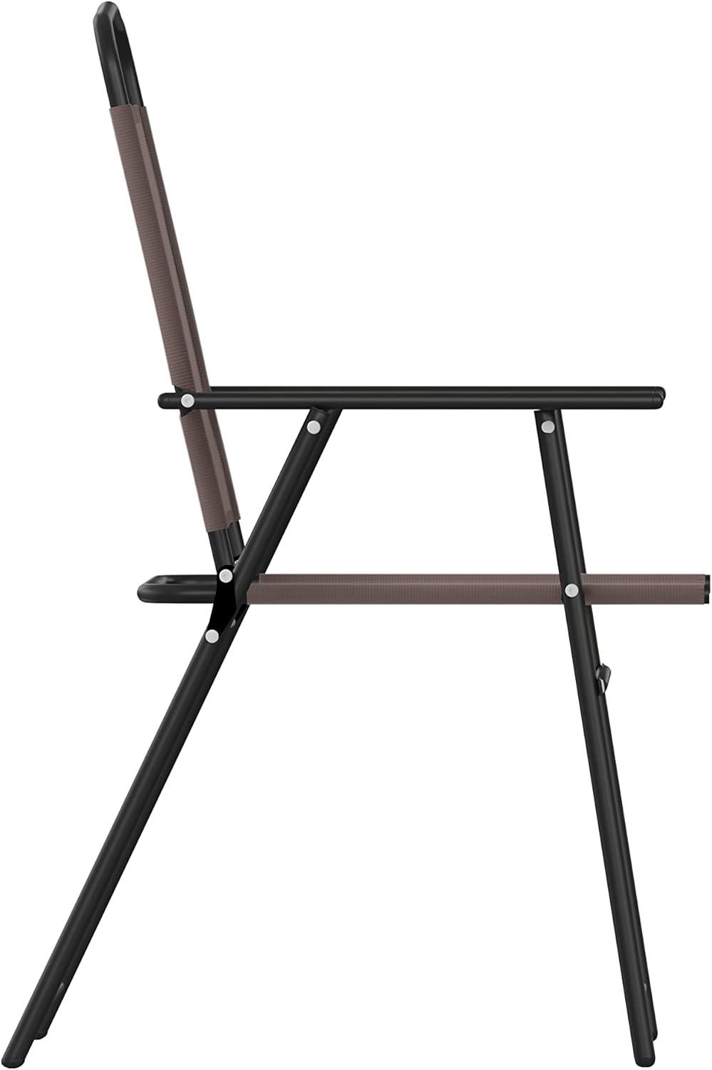 Flash Furniture Set of 2 Mystic Folding Patio Sling Chairs, Outdoor Textilene Lawn Chairs with Armrests in Brown