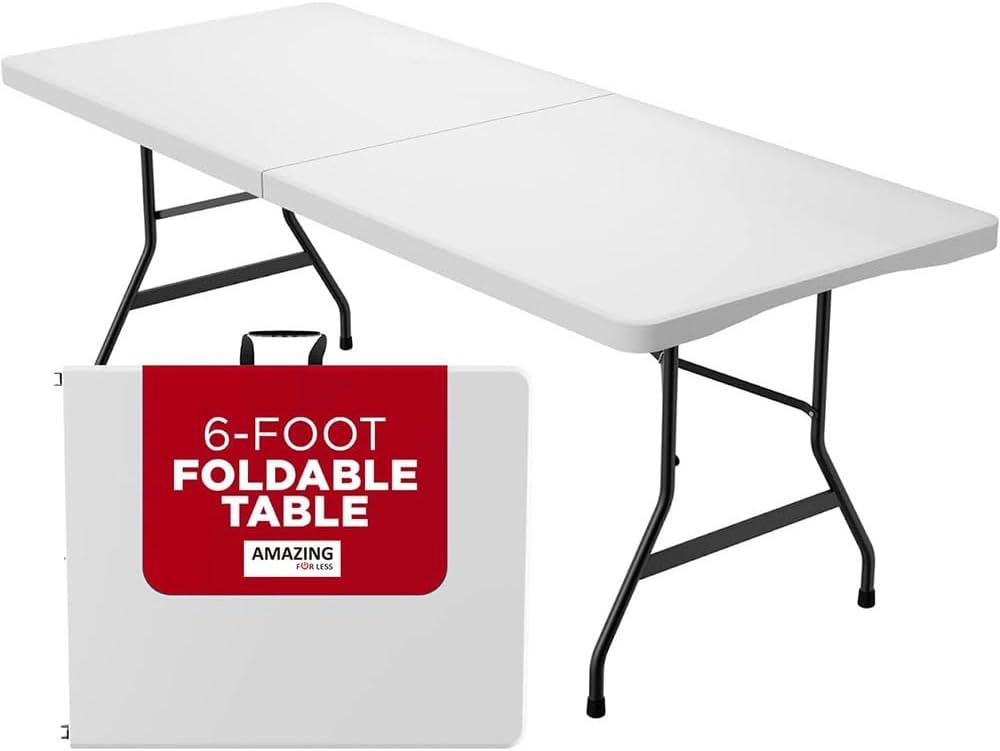 6-Foot White Plastic Folding Table with Steel Frame