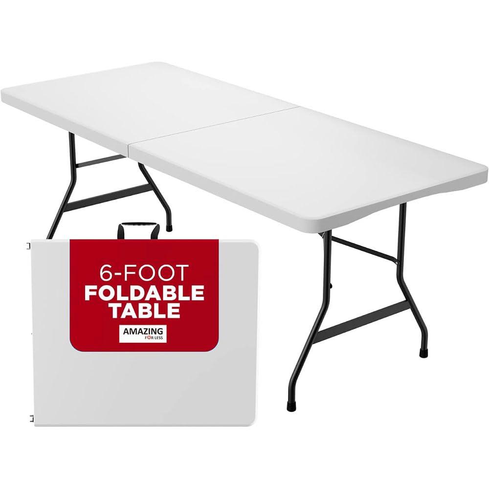 Leumius 6 Foot Folding Table,Fold-in-Half Plastic Table,Indoor Outdoor Picnic Party Dining Camp Tables,White