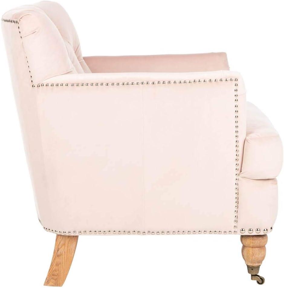 SAFAVIEH Colin Industrial Tufted Club Chair with Casters, Blush Pink/White Wash