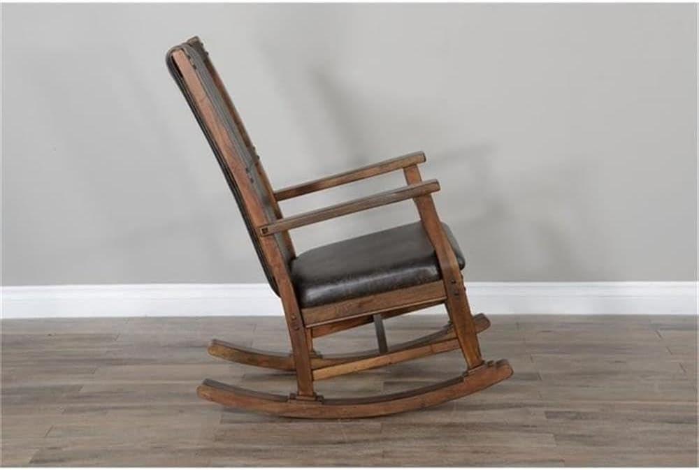 Pemberly Row Farmhouse Mahogany Wood Rocking Chair in Dark Brown