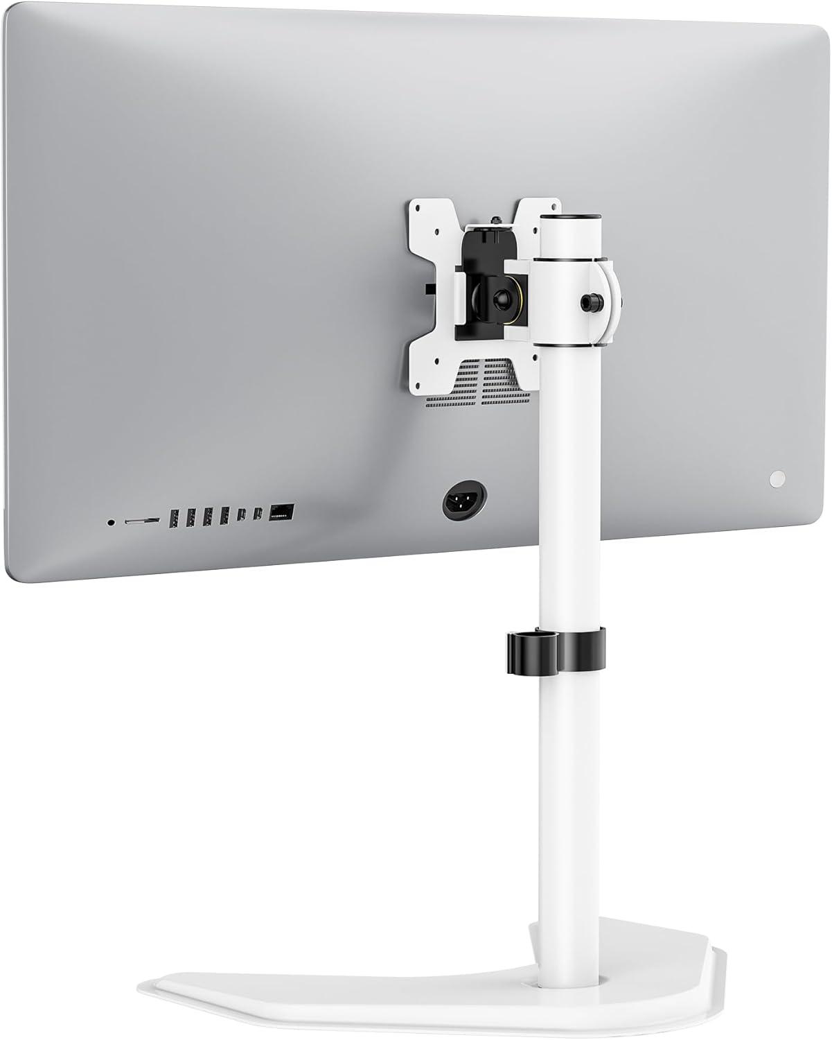 White Adjustable Single Monitor Desk Stand with VESA Mount