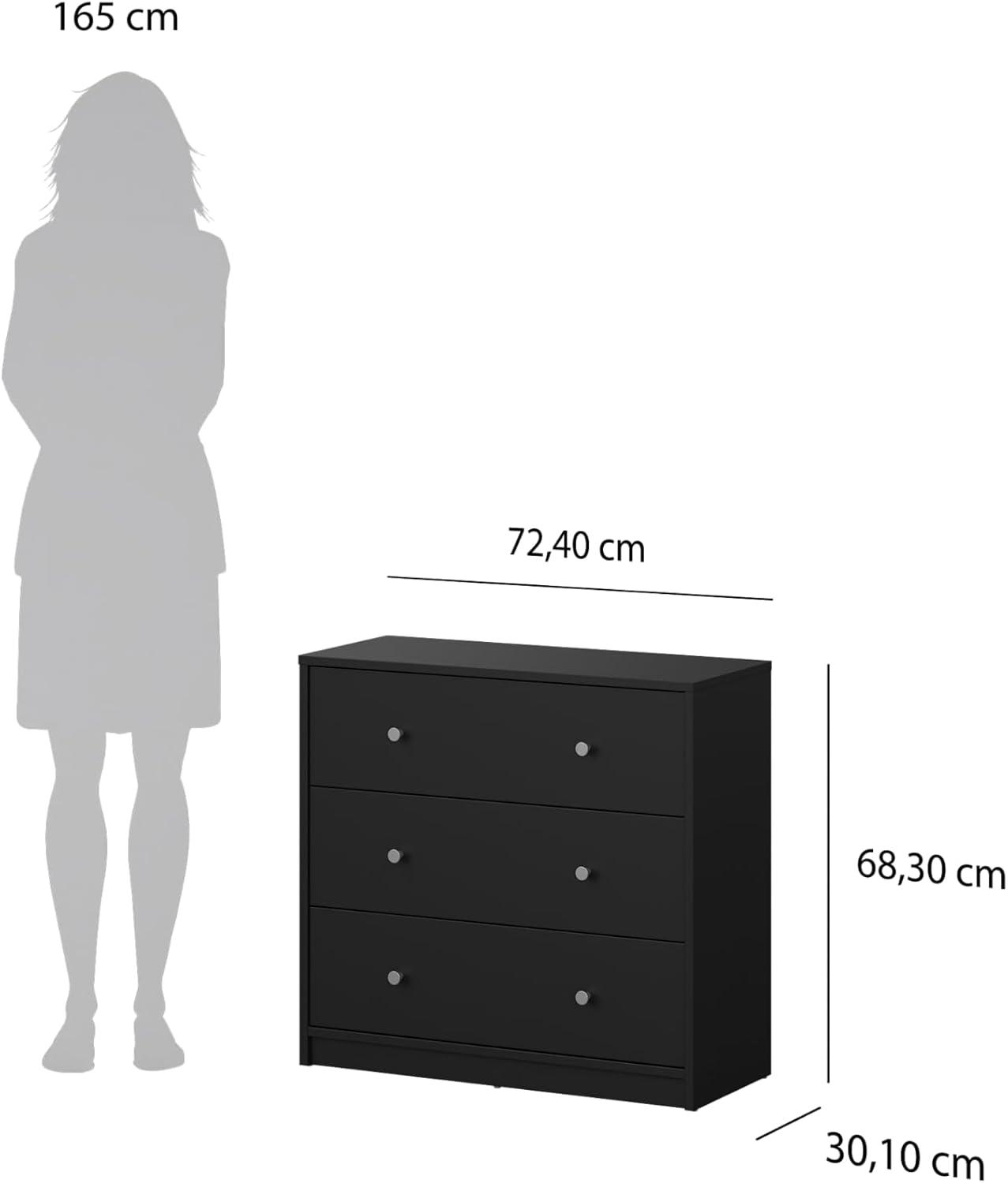 Wood Portland 3 Drawer Chest in Black-Tvilum
