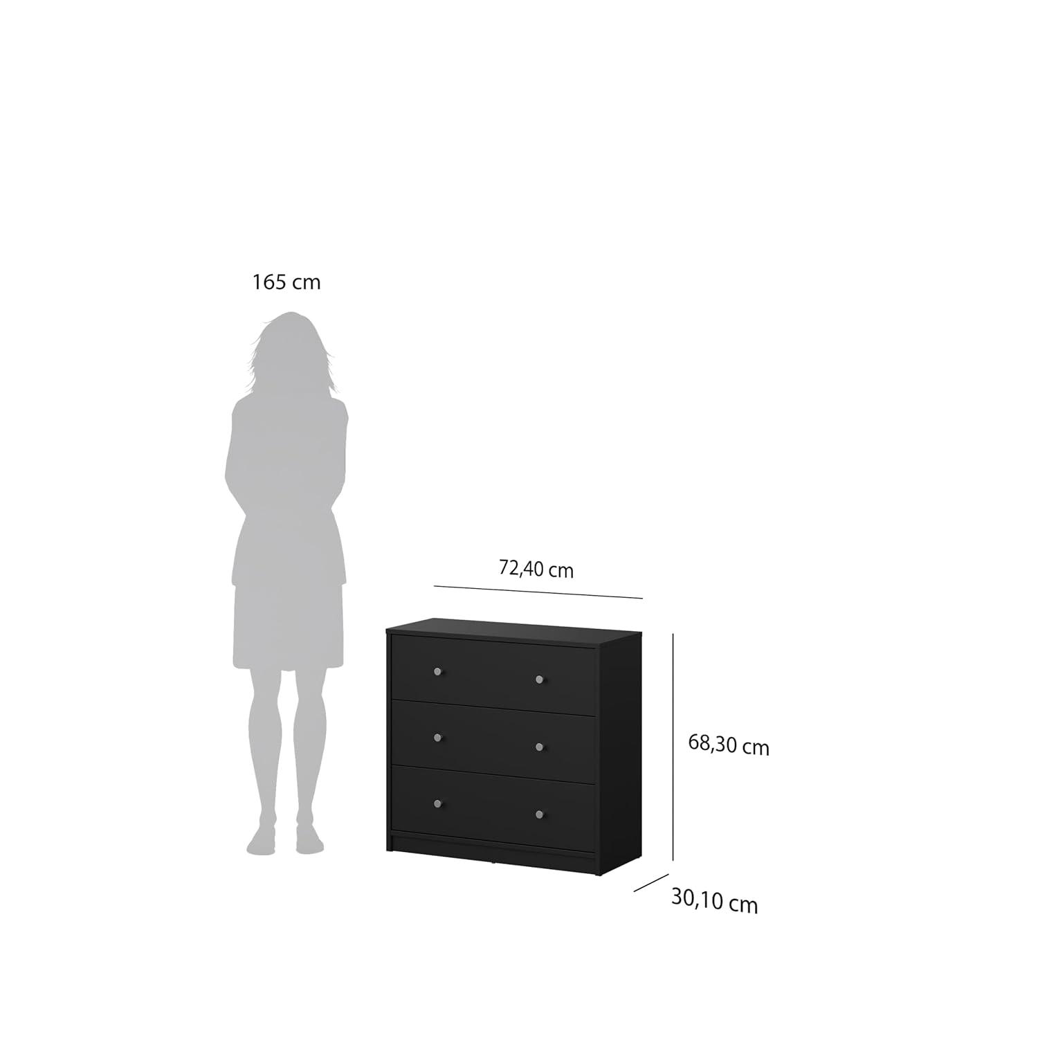 Wood Portland 3 Drawer Chest in Black-Tvilum