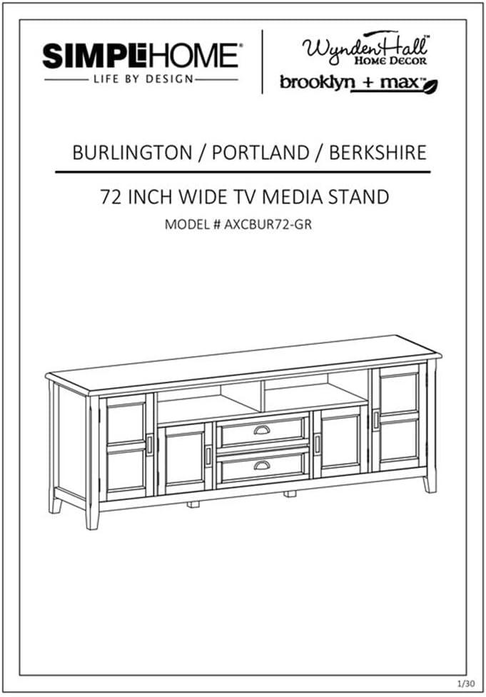Simpli Home Burlington 72"W Solid Wood TV Stand for TVs up to 80" with 4 Cabinets
