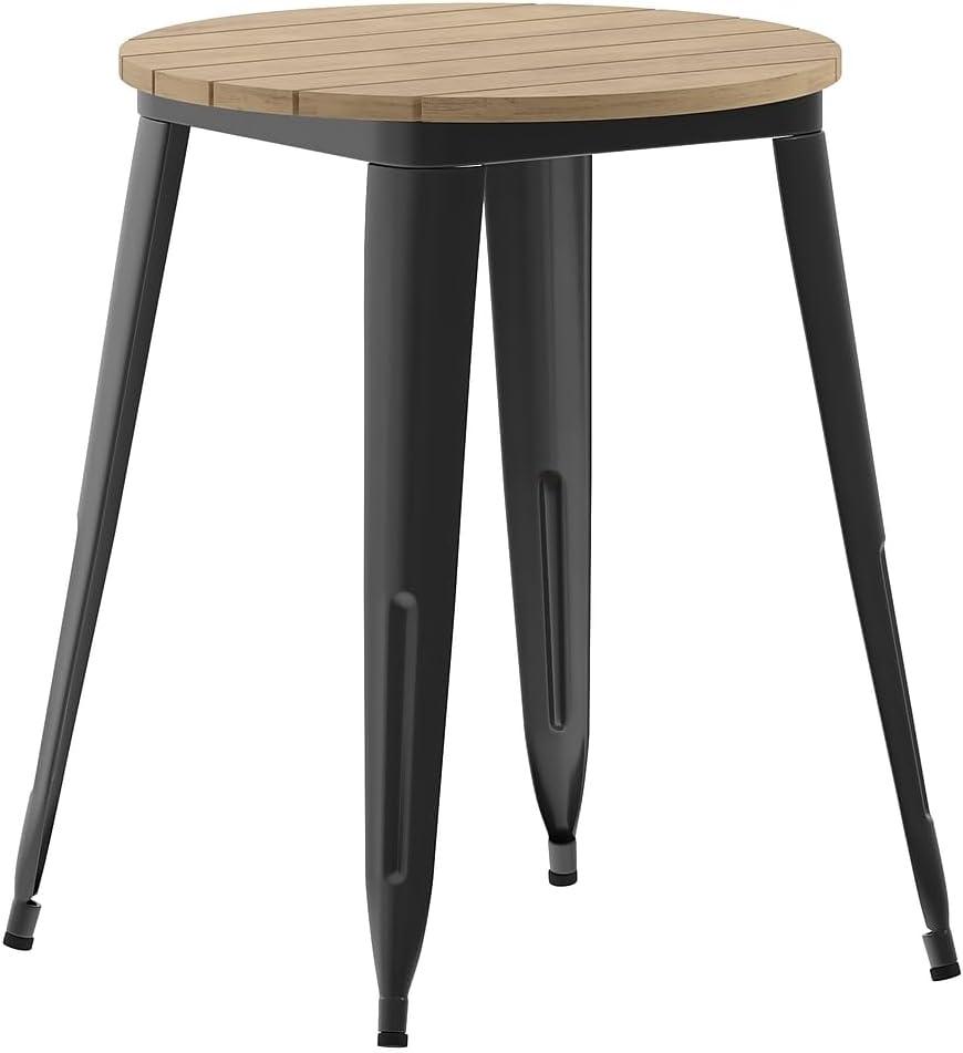 Flash Furniture Declan Commercial Grade Indoor/Outdoor Dining Table, 23.75" Round All Weather Brown Poly Resin Top with Black Steel Base