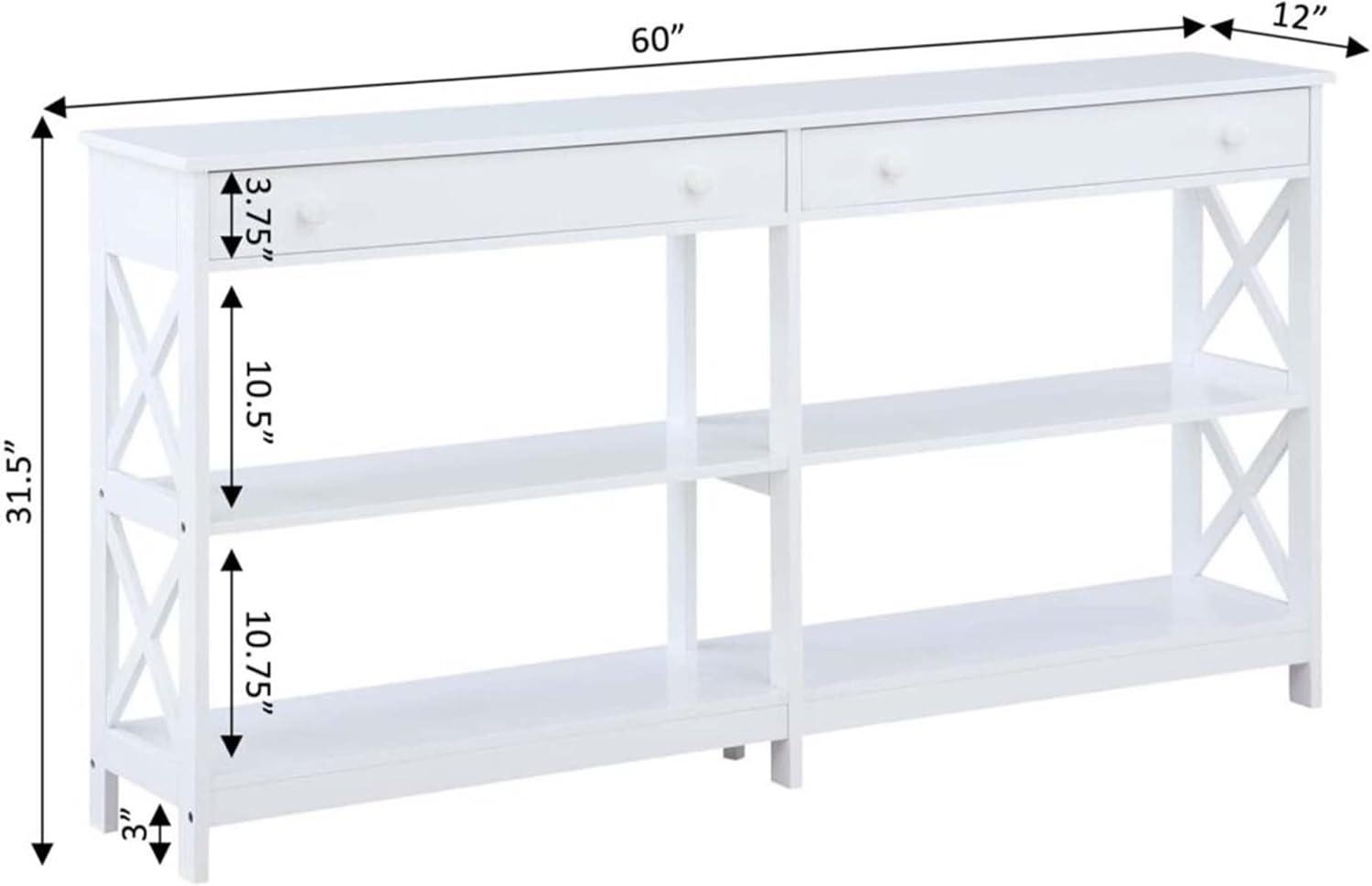 Oxford White 60" Console Table with Storage Shelves and Drawers