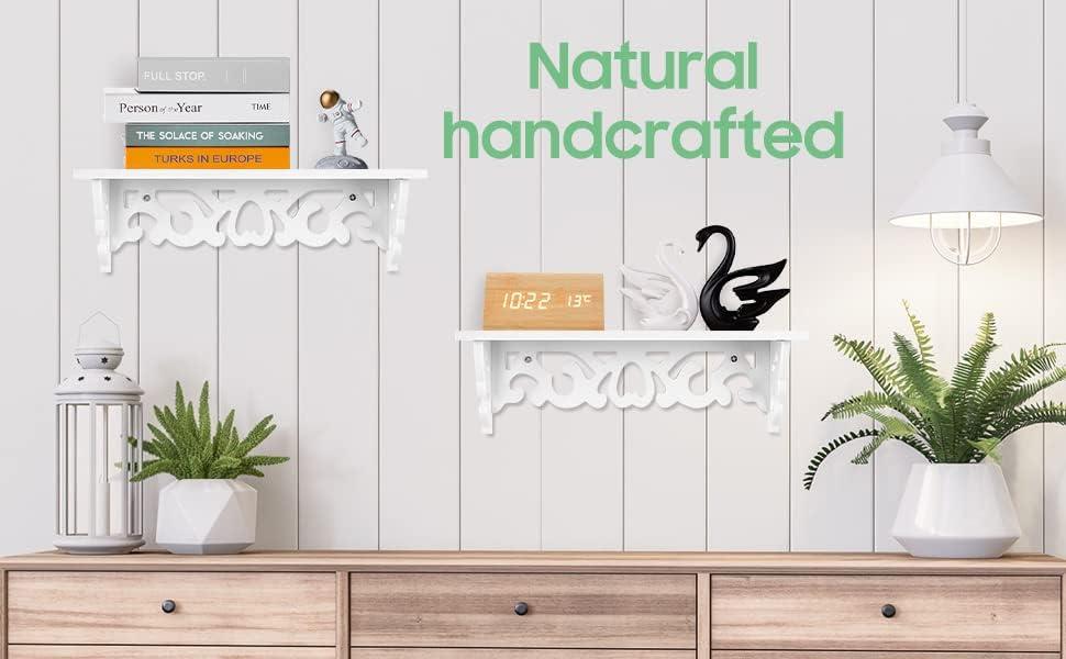 Estink Floating Wall Shelves,White Wood Carved Decorative Wall Mounted Floating Storage Display Wall Shelves Bookshelf,Small