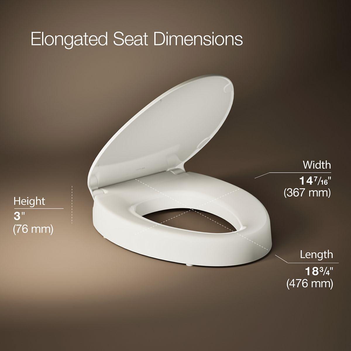 Hyten Elevated Toilet Seat with Quiet-Close Lid and Seat and Grip-Tight Bumpers